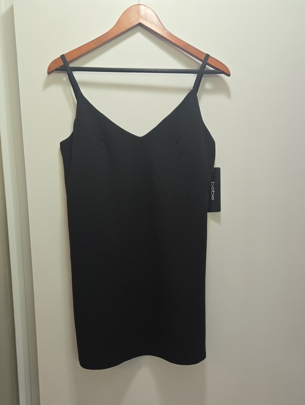 bebe Black Slip Mini Dress with V-Neck